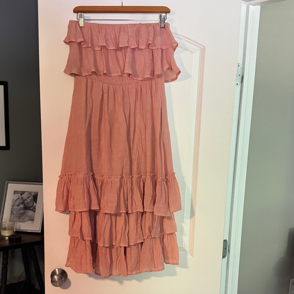 Ruffled Pink Boho Boutique strapless dress
